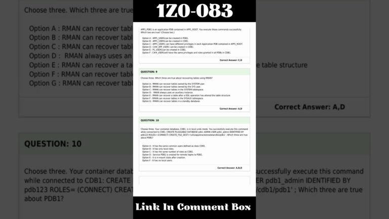 1Z0-083 Exam Questions | Oracle Database Administration II Exam