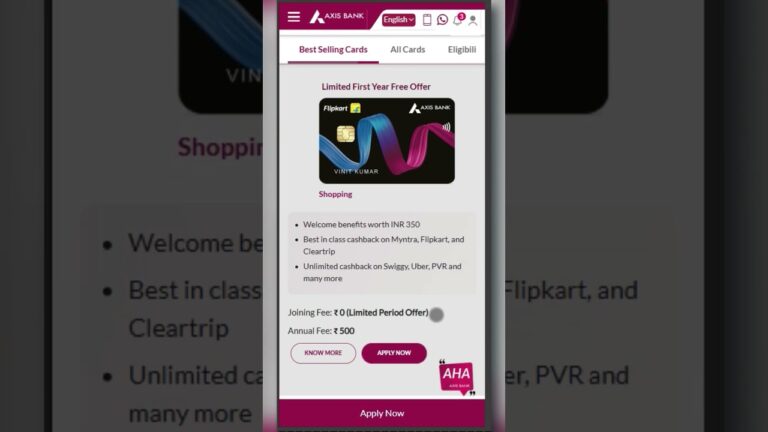Flipkart Axis Bank Credit Card Without Any Joining Fee (LIMITED PERIOD OFFER) | First Year FREE